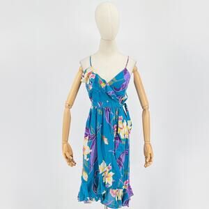 Vintage 70s/80s Plain Jane Esprit Turquoise Purple Tropical Floral